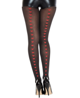 Collant semi opaque noir avec coeurs rouges 
